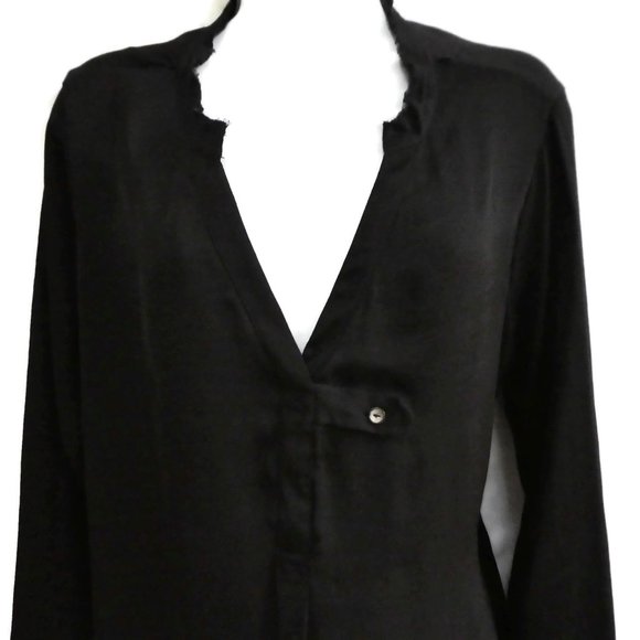 Dolan Left Coast Top Black Split V Neck Long Sleeve Button Tab Pleat XS - Picture 2 of 7